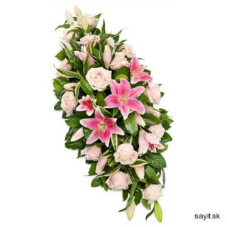 Ikebana z ružových ľalií a ruží
